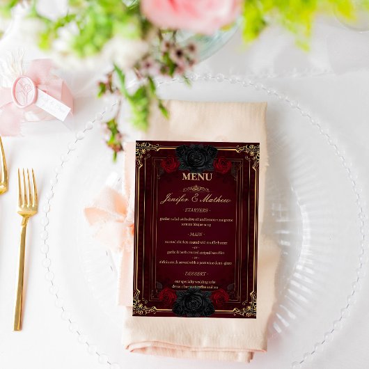 Elegant Gothic Romance Roses Wedding Menu