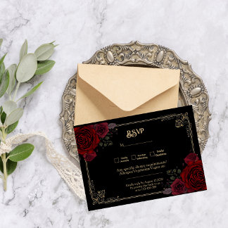 Elegant Gothic Romance Roses Wedding RSVP Kaartje