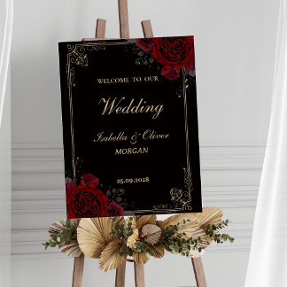 Elegant Gothic Romance Roses Wedding Welcome Sign Poster