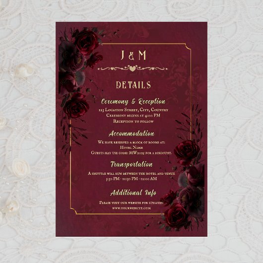 Elegant Gothic Romance Wedding Enclosure Card Informatiekaartje