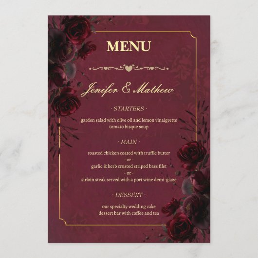 Elegant Gothic Romance Wedding Menu (Voorkant)