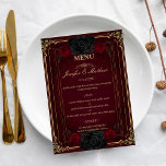 Elegant Gothic Romance Wedding  Menu<br><div class="desc">Elevate your reception with this gothic romance wedding menu, featuring a rich burgundy background, elegant typography, and dramatic rose accents. Designed to complement dark romantic and gothic wedding themes, this menu adds a luxurious and moody touch to your table setting. All text is customizable to coordinate perfectly with your wedding...</div>