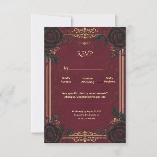 Elegant Gothic Romance Wedding  RSVP Kaartje (Voorkant)