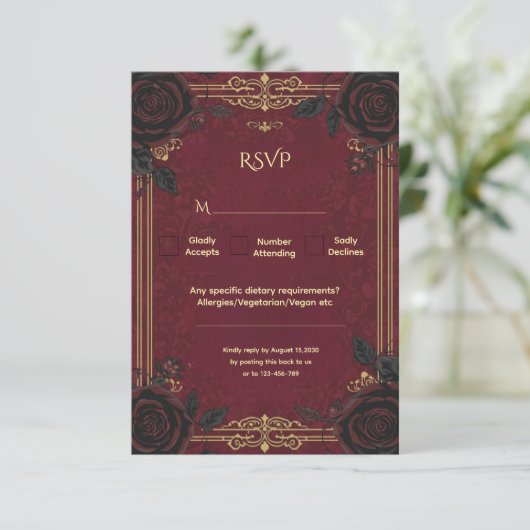 Elegant Gothic Romance Wedding RSVP Kaartje (Staand voorkant)
