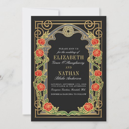 Elegant Gothic Roses Cathedral Frame Wedding  Kaart (Voorkant)