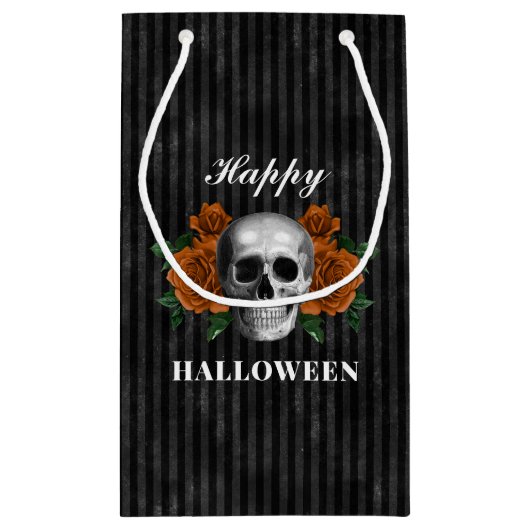 Elegant Gothic Rozen & Skull Happy Halloween Klein Cadeauzakje (Achterkant)