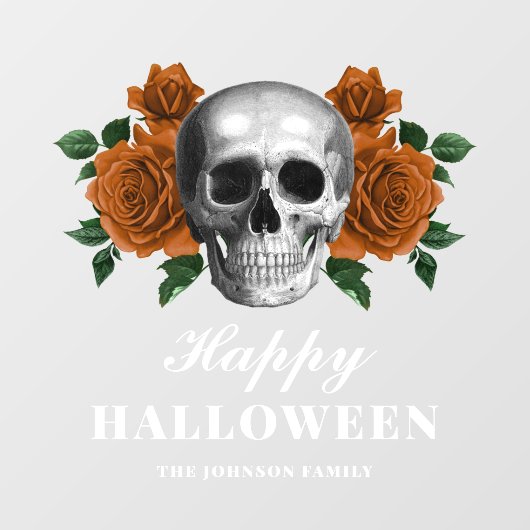 Elegant Gothic Rozen & Skull Happy Halloween Raamsticker (Vel)