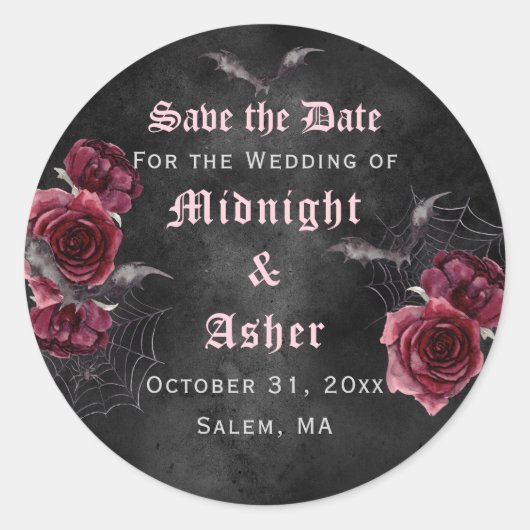 Elegant gothic Rozen slaan de datum op Ronde Sticker (Voorkant)