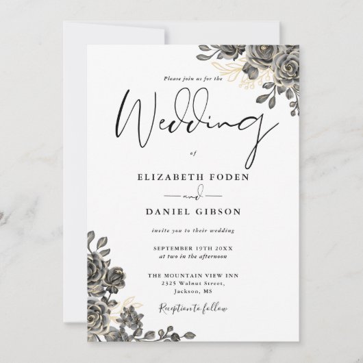 Elegant Gothic Schrift Rozen Bloem Bruiloft Kaart (Voorkant)