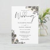 Elegant Gothic Schrift Rozen Bloem Bruiloft Kaart (Staand voorkant)
