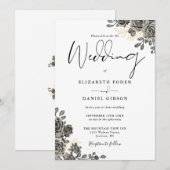 Elegant Gothic Schrift Rozen Bloem Bruiloft Kaart (Voorkant / Achterkant)