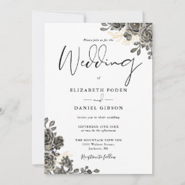 Elegant Gothic Schrift Rozen Bloem Bruiloft Kaart