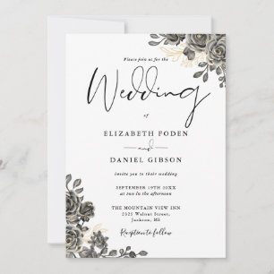 Elegant Gothic Schrift Rozen Bloem Bruiloft Kaart