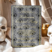 Elegant Gothic Skull Halloween Cocktail Party Gold Folie Uitnodiging