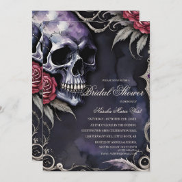 Elegant Gothic Skull & Red Roses Bridal Shower Kaart