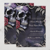 Elegant Gothic Skull & Red Roses Wedding Kaart (Voorkant / Achterkant)