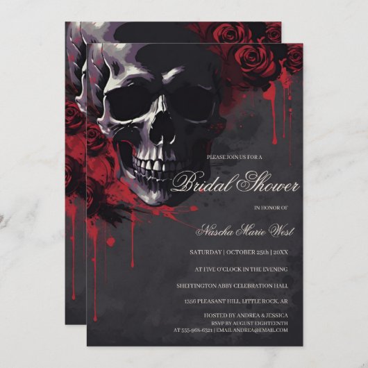 Elegant Gothic Skull & Roses Bridal Shower Kaart (Voorkant / Achterkant)