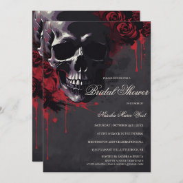 Elegant Gothic Skull & Roses Bridal Shower Kaart