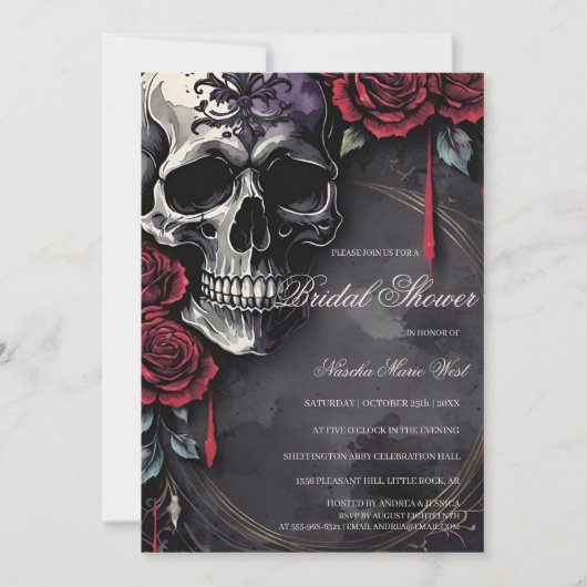 Elegant Gothic Skull & Roses Bridal Shower Kaart (Voorkant)
