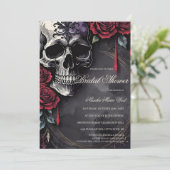 Elegant Gothic Skull & Roses Bridal Shower Kaart (Staand voorkant)