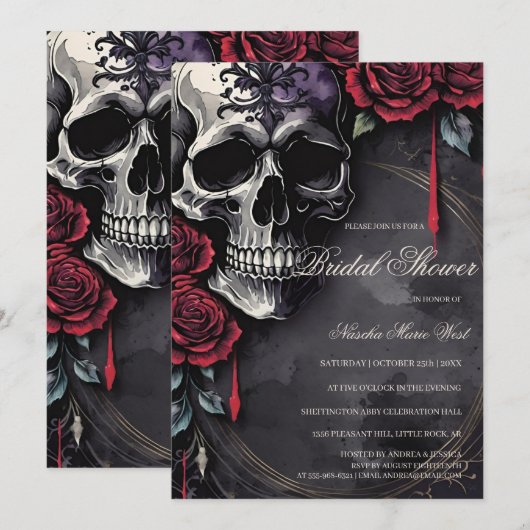 Elegant Gothic Skull & Roses Bridal Shower Kaart (Voorkant / Achterkant)
