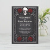 Elegant Gothic Skull & Roses Wedding Invitation    Kaart (Staand voorkant)