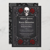 Elegant Gothic Skull & Roses Wedding Invitation    Kaart (Voorkant / Achterkant)
