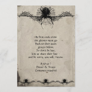 Elegant Gothic Spider Halloween Party Invitation Kaart