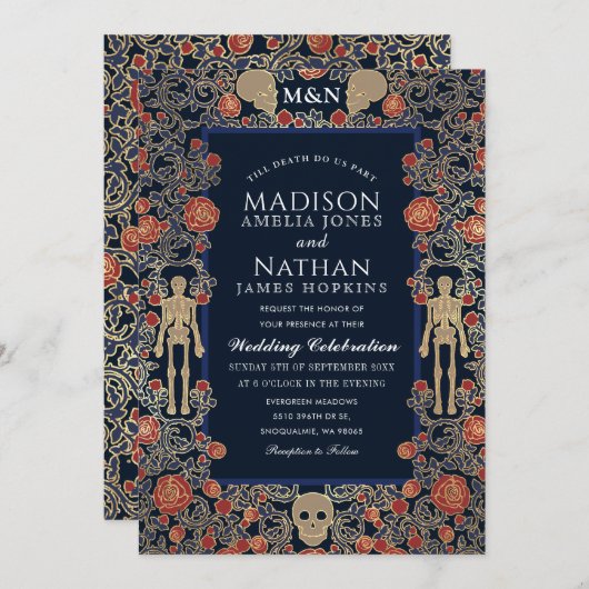 Elegant Gothic Victoriaans Gold Foil Wedding Kaart (Voorkant / Achterkant)