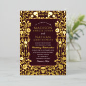 Elegant Gothic Victoriaans Gold Wedding Folie Uitnodiging (Staand Voorkant)