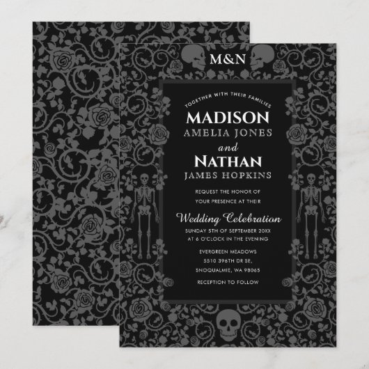 Elegant gothic Victoriaans grijs en zwart huwelijk Kaart (Voorkant / Achterkant)