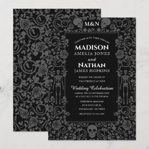 Elegant gothic Victoriaans grijs en zwart huwelijk Kaart