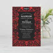 Elegant gothic Victoriaans Red & Black Wedding Kaart (Staand voorkant)