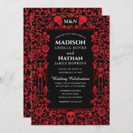 Elegant gothic Victoriaans Red & Black Wedding Kaart