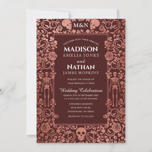 Elegant Gothic Victoriaans Roos Gold Foil Wedding Kaart (Voorkant)