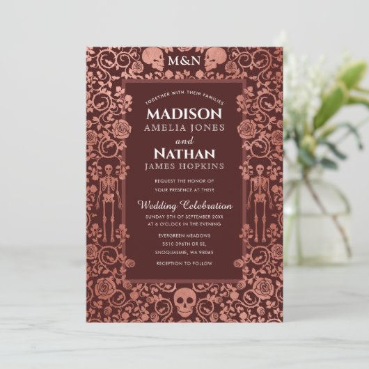 Elegant Gothic Victoriaans Roos Gold Foil Wedding Kaart (Staand voorkant)