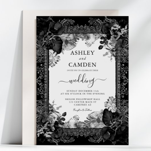Elegant Gothic Victorian Floral Wedding Kaart