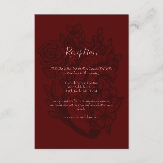 Elegant Gothic Wedding Blood Red Floral Reception Informatiekaartje (Voorkant)