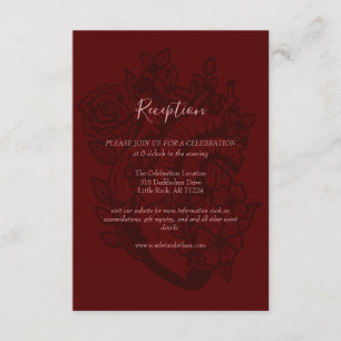 Elegant Gothic Wedding Blood Red Floral Reception Informatiekaartje