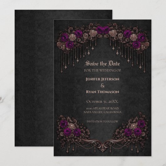 Elegant Gothic wedding save the date invitation Aankondiging (Voorkant / Achterkant)