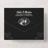 Elegant Gothic Wedding Skeletons Black & White All In One Uitnodiging (Achterkant)
