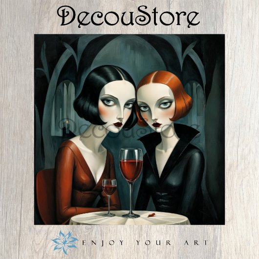 Elegant Gothic Women with Wine Glass Decoupage Tissuepapier
