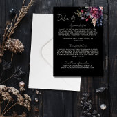 Elegant Gothic Zwart Bloemen Bruiloft Details Informatiekaartje