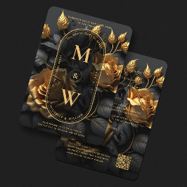Elegant Gothic Zwart Goud Roos Boho Lux Bruiloft Kaart