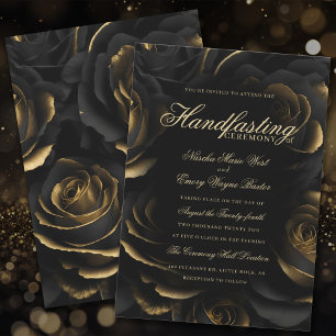 Elegant Gothic Zwart & Goud Rozen Handfasten Kaart