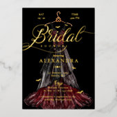 Elegant Gothic Zwart Trouwjurk Vrijgezellenfeest Folie Uitnodiging (Voorkant)