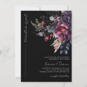 Elegant Gothic Zwart Waterverf Bloemen Bruiloft Kaart (Voorkant)