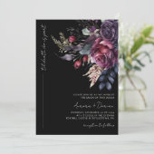 Elegant Gothic Zwart Waterverf Bloemen Bruiloft Kaart (Staand voorkant)