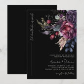Elegant Gothic Zwart Waterverf Bloemen Bruiloft Kaart (Voorkant / Achterkant)