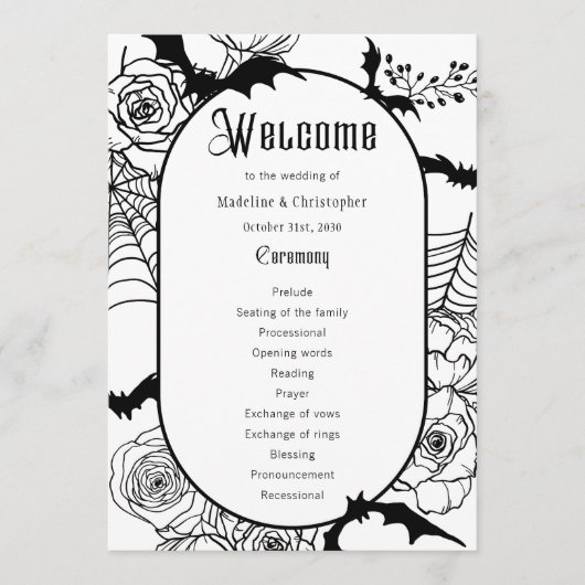 Elegant Gotisch Bloemen Huwelijksprogramma Programmakaart (Voorkant)